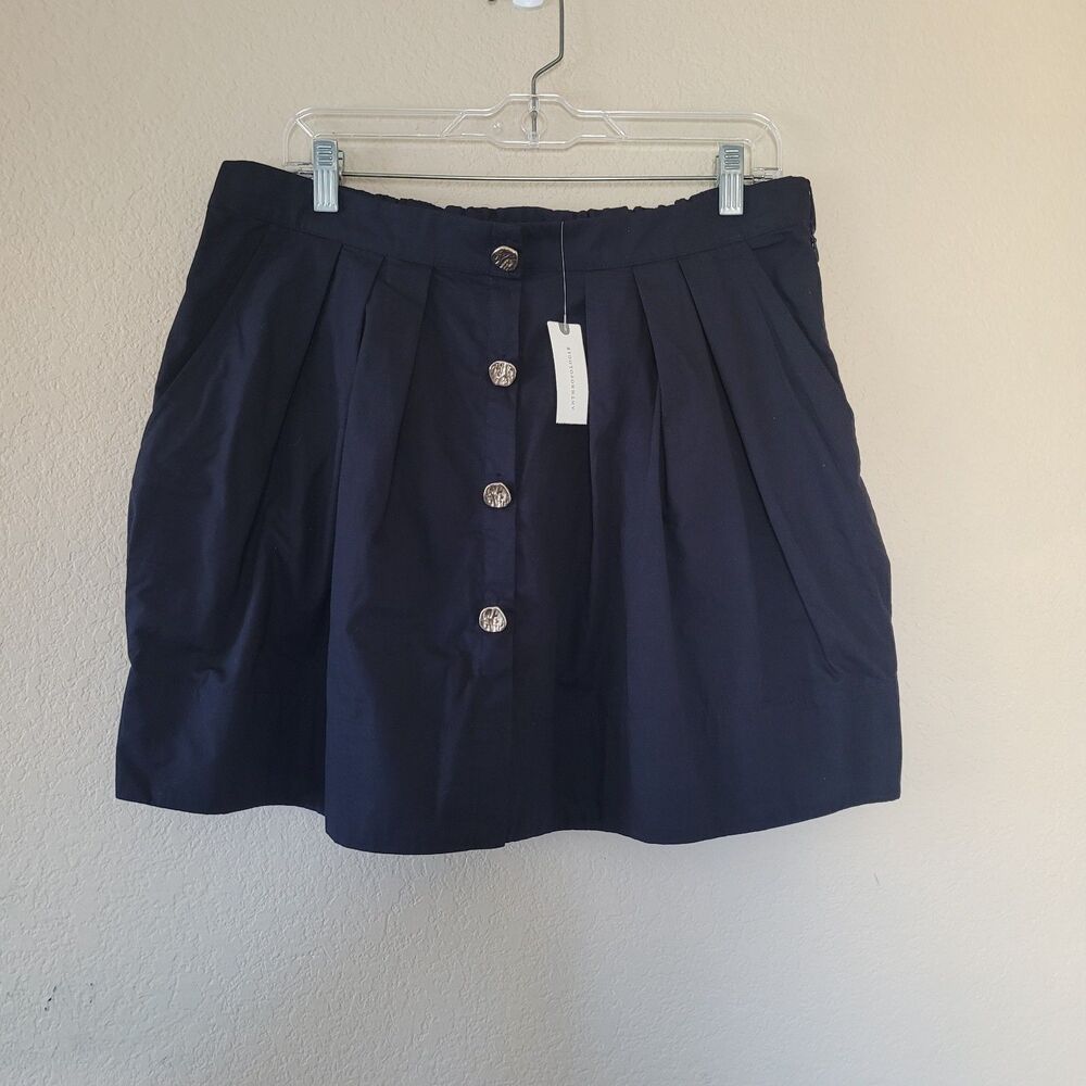 By Anthropologie Skirt Womens XL Blue Pleated Button Front Pockets Quiet Luxury